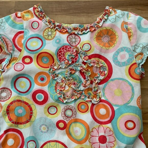 Deux Par Deux Girls Floral Geometric Dress Size 6 Short Sleeve Cotton - Picture 5 of 10